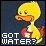 Animated contact sheet of a yellow duckling character holding a red object with text "GOT WATER?" across multiple frames showing subtle pose and color variations.