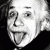 Pixelated grayscale image of a face with exaggerated features and a tongue sticking out, set against a dark background.