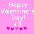 Pixelated pink background with white text reading 'Happy Valentine's Day!' and a heart symbol, surrounded by five small hearts in varying shades of pink.
