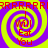 Four identical display a yellow and purple spiral background with red text reading "I Will Eat You" in the center