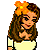 Pixelated cartoon woman with brown hair and orange flower headband on gray background, next to green text logo reading "Original Icons .com".