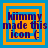Four identical pixelated display purple text on layered orange and blue squares with a blue background