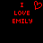 Red pixelated text and heart symbol on black background, with two identical static frames showing 'I LOVE EMILY' and a heart icon.