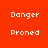 Four display 'Danger' and 'Proned' text in white pixelated font on red, brown, green, and dark brown backgrounds
