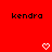 Red background with two black 'kendra' text labels and white pixelated heart symbols below each label.
