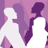 Pixelated image of two white silhouettes against a purple background with a large white 'X' on the right.