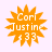 Four identical orange starburst-shaped icons with white text reading "Cori Justine 433" on a light pink background.