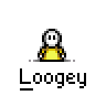 Animated contact sheet of a pixel art character with yellow torso and white head, showing multiple frames of motion effects including blue sparkles and water droplets beneath the figure.