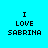 Four pixelated text display "I LOVE SABRINA" in black block letters on cyan, red, and two green backgrounds