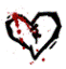 Static pixelated heart-shaped icon with black outline and red splatter effects on white background.