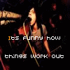 A sequence of animated frames showing a person singing into a microphone with text overlays changing across the animation.