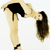 Pixelated image of a person in a bent-over pose with long dark hair, wearing a black top and light-colored pants, against a white background.
