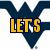 A pixelated graphic with a dark blue 'W' shape on white background, displaying yellow text reading "LET'S GO MOUNTAINEERS!" in three lines.