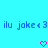 Blue pixelated text "ilu joke<3 ilu joke<3" on cyan background with two pink heart icons below.