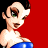 Pixelated cartoon character with exaggerated features on red background next to green text logo reading "Original Icons .com" in stylized font.