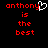 Red pixelated text on black background reads 'anthony is the best' with a white heart symbol replacing part of the first word.