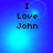 Blue gradient background with pixelated text "I Love John" in black, four identical arranged in a