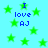 A static digital image with a light blue background filled with green stars and repeated text "I love AJ" in blue pixelated font.