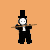 Animated contact sheet of a cartoon character in black formal attire performing sequential dance moves against an orange background.