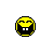 A 3x2 contact sheet of a pixelated yellow smiley face animation with text changes across frames showing laughter progression.