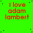 A bright green background with red text reading "I love adam lambert" repeated in a pattern, featuring small black dots scattered across the surface