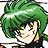 Pixelated anime-style character with voluminous green hair, light skin, and dark eyes, wearing a dark outfit with a visible collar.