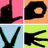 Pixelated of four black hand silhouettes on colored backgrounds with star and text elements on the right