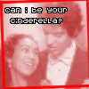 A red-tinted of repeated images showing two people in formal attire with text reading "can i be your cinderella?" at the top and "um...sure" at the bottom