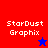 Four display "StarDust Graphix" text with a blue star on red background and red star on blue background, all in pixelated style