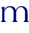 A pixelated lowercase 'm' rendered in dark blue with light blue highlights on a solid gray background.