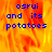 Blue pixelated text 'osrui and its potatoes' on a fiery orange-yellow background with a gray in the bottom-right corner