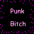 Black background with pink pixelated text and scattered pink dots forming a border.