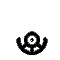 Pixelated black-and-white icon with circular center and curved arms, showing sequential animation frames where the central circle changes from a clock face to a solid dot.