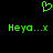Green pixelated heart above two identical 'Heyo...x' text strings on black background, with slight vertical misalignment between left and right versions.