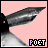 Four display a metallic pen nib against colored backgrounds with 'POET' text, each showing a different background color and text color variation