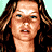 A 4-frame contact sheet of a pixelated animated icon featuring a woman with long brown hair in three frames and a sword-like object in the fourth frame, all on a light green background.