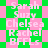 Pixelated text list on alternating pink and green background with no visible animation changes.