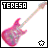 Pixelated pink electric guitar with white background, black 'TERESA' text box at top left, and a small pixel art symbol in bottom corner.