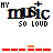 Animated sequence showing 'MY mUSiC' text with 'SO LOUD' below, transitioning through multiple equalizer bar patterns in red, orange, yellow, green, cyan, and pink hues.