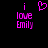 Pixelated pink text and heart symbol on black background, with two versions showing different states of the 'i love Emily' phrase.