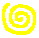Yellow spiral pattern on gray background with varying line thickness and gaps
