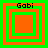 Four square display layered orange and green borders with 'Gabi' text above each, showing varying inner square sizes across frames