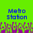 Green background with blue text reading "Metro station" on both sides and purple pixelated shapes below.