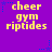 Purple background with yellow text reading 'cheer gym riptides' and blue star accents in a