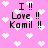 Pixelated pink background with white hearts and repeated text "I Love Kamil !!" in black block letters.