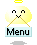 Four pixel art frames of a yellow angelic character with wings and halo holding crossed sticks above a 'Menu' sign, arranged in a 2x2 contact sheet on gray background.