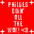 Red background with white pixelated text reading "PHILUES GOIN' ALL THE WAY! <8" and plus signs, arranged in a pattern