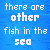 Pixelated cartoon fish with orange and white stripes, a starfish, and text on blue background.