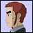 A pixelated contact sheet showing two frames of an animated AIM buddy icon featuring a side-profile anime character with red hair and gray clothing on the left, and stylized text reading "Anime IM" above "COM" on a black background on the right.