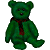 Green pixelated teddy bear with red tie stands against gray background, right side shows green text 'Original Icons .com' on dark green backdrop.